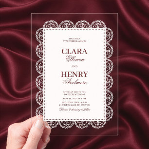Invitaciones Acrílicas Marco de encaje blanco elegante boda