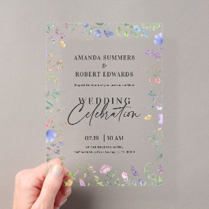 Invitaciones Acrílicas Marco de flores silvestres coloridas para boda