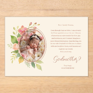 Invitaciones Acrílicas Marco de Foto Oval Floral Delicado Padrinos