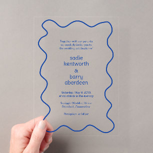 Invitaciones Acrílicas Marco de garabato azul cobalto simple para boda mo