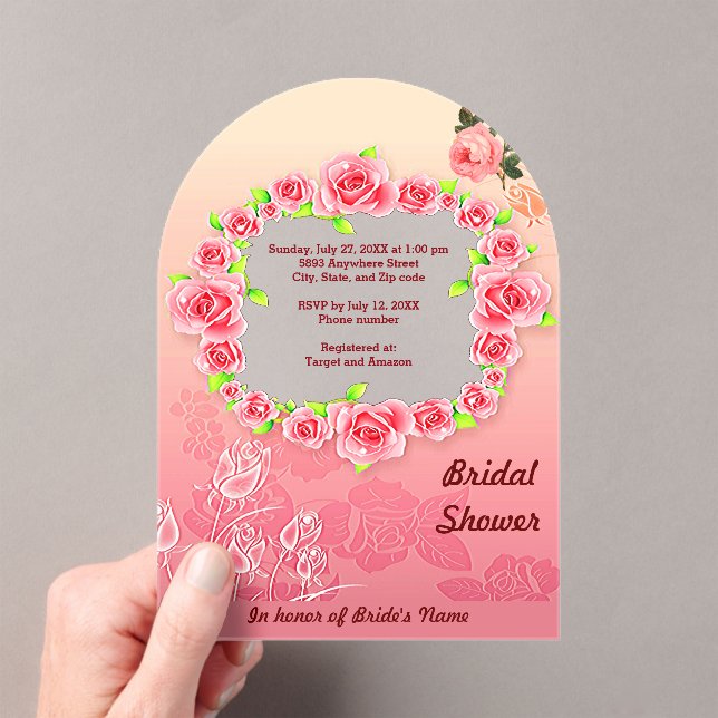 Invitaciones Acrílicas Marco de Rosa Rosa para Despedida de Soltera (Insitu (portátil))