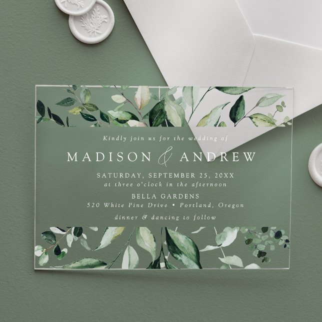 Invitaciones Acrílicas Marco de Verde Abundante Boda (Subido por el creador)