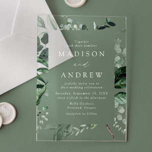 Invitaciones Acrílicas Marco de Verde Abundante Boda