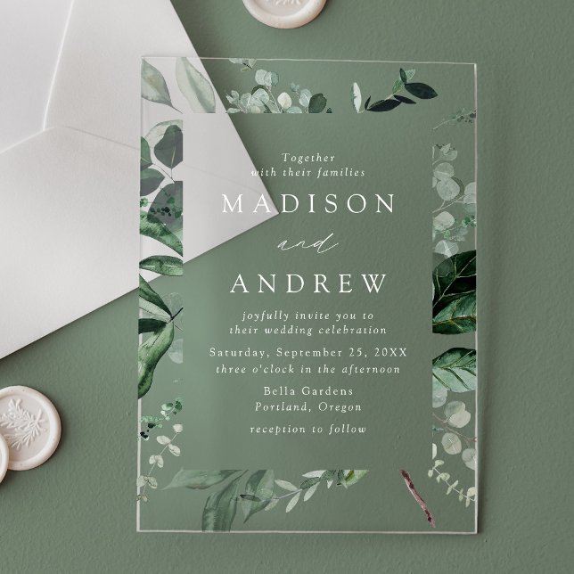 Invitaciones Acrílicas Marco de Verde Abundante Boda (Subido por el creador)