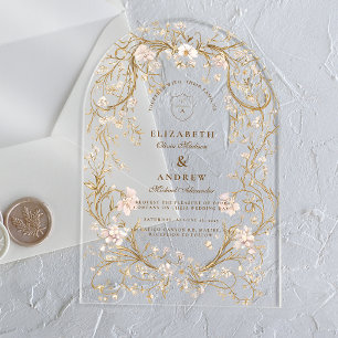 Invitaciones Acrílicas Marco Dorado Ornamentado Boda Romántica