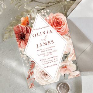 Invitaciones Acrílicas Marco floral bohemio boda moderna