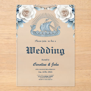 Invitaciones Acrílicas Marco floral con Rosas y diseño celta