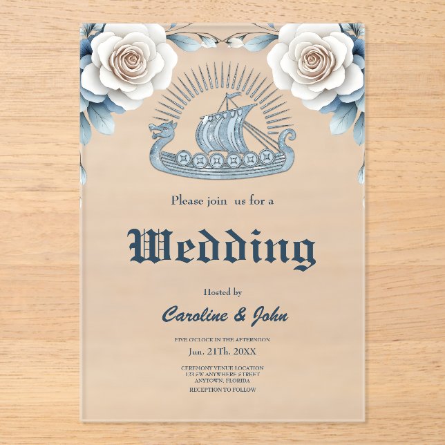 Invitaciones Acrílicas Marco floral con Rosas y diseño celta (Anverso)