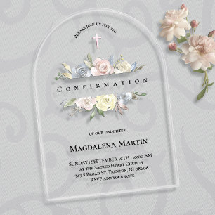Invitaciones Acrílicas marco floral Confirmación