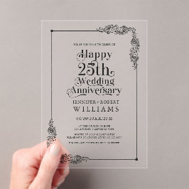 Invitaciones Acrílicas Marco floral de oro para el 25 aniversario de boda