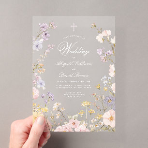 Invitaciones Acrílicas Marco Floral Pastel Boda Religiosa