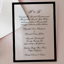 Invitaciones Acrílicas Marco formal de boda negro y blanco con monograma