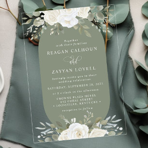Invitaciones Acrílicas Marfil y Salvia Elegante Boda Floral