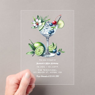 Invitaciones Acrílicas Margarita de Lima y Fresa Clara Moderna Tropical C