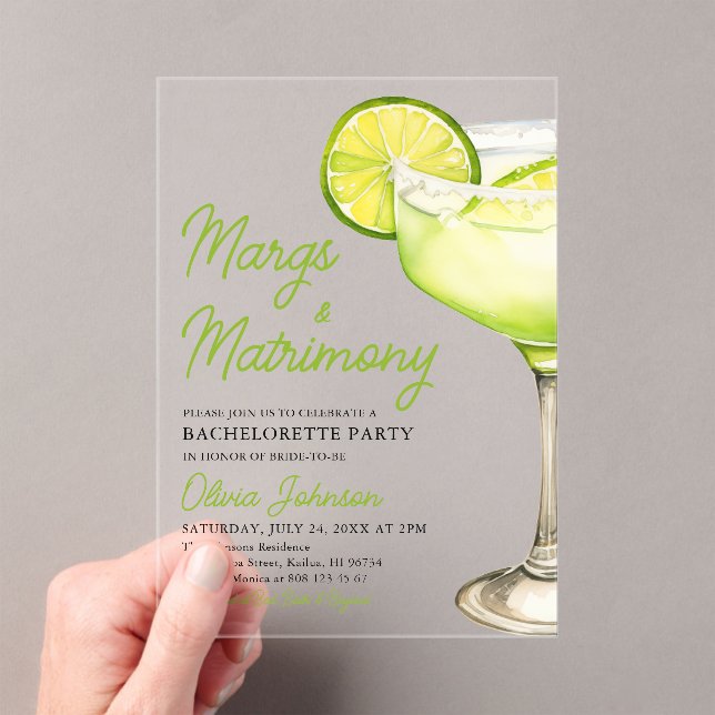 Invitaciones Acrílicas Margarita Margs & Matrimony Cocktail Bachelorette (Insitu (portátil))
