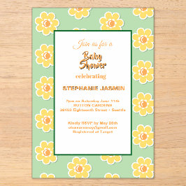 Invitaciones Acrílicas Margaritas de primavera sobre verde salvia pastel