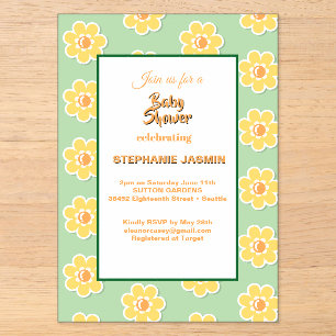 Invitaciones Acrílicas Margaritas de primavera sobre verde salvia pastel