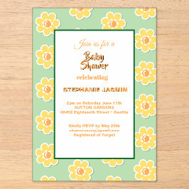Invitaciones Acrílicas Margaritas de primavera sobre verde salvia pastel