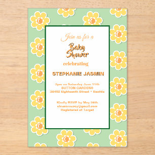 Invitaciones Acrílicas Margaritas de primavera sobre verde salvia pastel