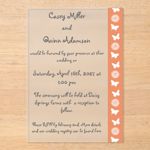 Invitaciones Acrílicas Margaritas y Mariposas en Boda de Acrílico Coral