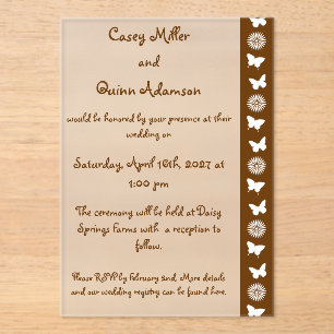 Invitaciones Acrílicas Margaritas y Mariposas en Boda de Chocolate
