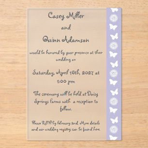 Invitaciones Acrílicas Margaritas y Mariposas en Boda de Lavanda