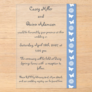 Invitaciones Acrílicas Margaritas y Mariposas en Boda de Periwinkle