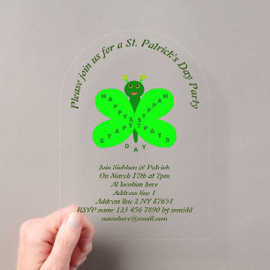 Invitaciones Acrílicas Mariposa personalizada del día de San Patricio