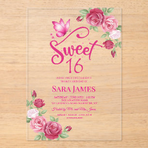 Invitaciones Acrílicas Mariposa Rosa Encantada Cumpleaños Dulces 16