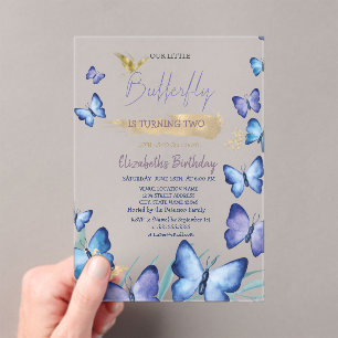 Invitaciones Acrílicas Mariposas Azules Aquarela Cumpleaños Arcoíris