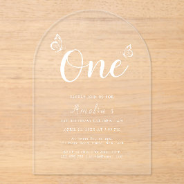 Invitaciones Acrílicas Mariposas Minimalistas modernas guión de primer cu