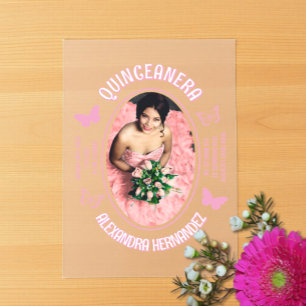 Invitaciones Acrílicas Mariposas rosadas Quinceanera