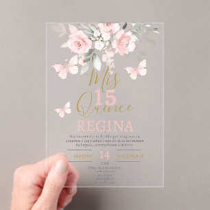 Invitaciones Acrílicas Mariposas rosadas Quinceañera