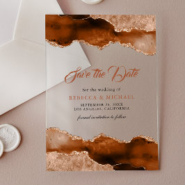 Invitaciones Acrílicas Mármol Ágata Terracota Boda Save the Date