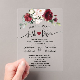 Invitaciones Acrílicas Marsala Flowers Nothing Fancy Just Love Elopement