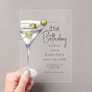 Invitaciones Acrílicas Martini Cocktail Tema 21 Fiesta de cumpleaños
