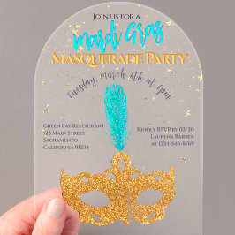 Invitaciones Acrílicas Máscara de lentejuelas doradas y azules para fiest