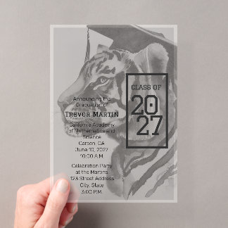 Invitaciones Acrílicas Mascota de Tigre Graduación Personalizada