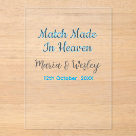 Invitaciones Acrílicas Match made in heaven blue black couple name date