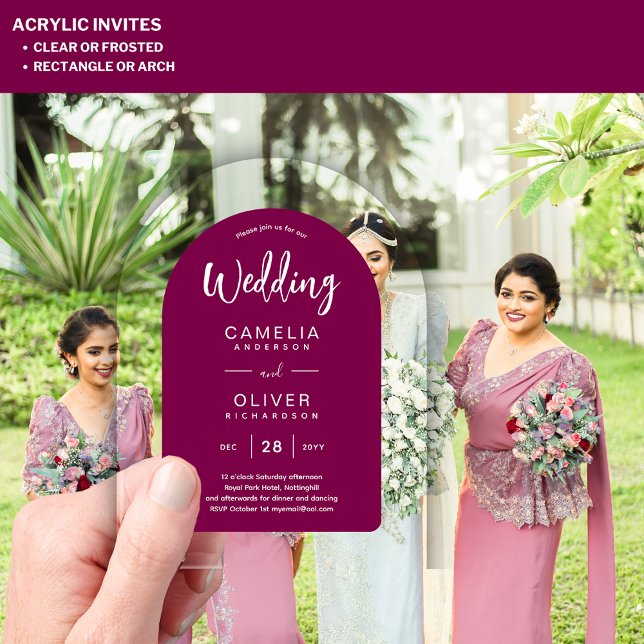 Invitaciones Acrílicas Matrimonio acrílico magenta invita al texto blanco (Subido por el creador)