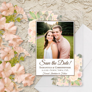 Invitaciones Acrílicas Matrimonio de Rosas Coral Peach Save the Date Phot