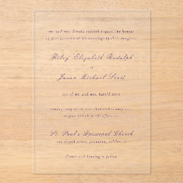 Invitaciones Acrílicas Matrimonio elegante morado limpio