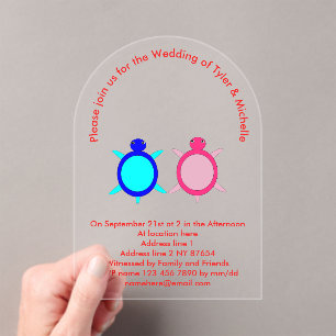 Invitaciones Acrílicas Matrimonio personalizado de pareja de tortugas