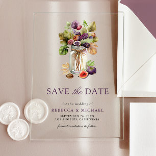 Invitaciones Acrílicas Matrimonio rustico púrpura Fig Mason Jar Save the