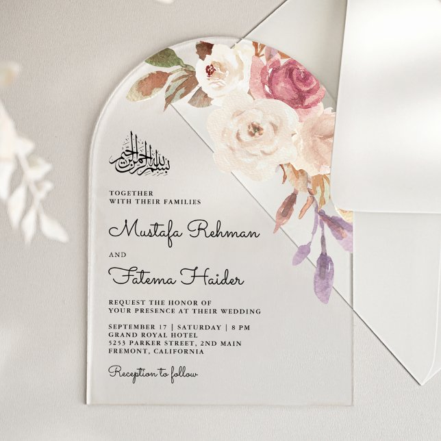 Invitaciones Acrílicas Mauve Pink Floral Bouquet Islamic Muslim Wedding (Subido por el creador)