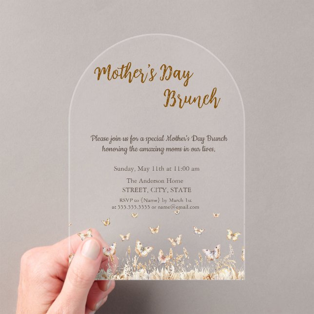 Invitaciones Acrílicas Meadow Wildflower Butterflies Día de la Madre Brun (Insitu (portátil))