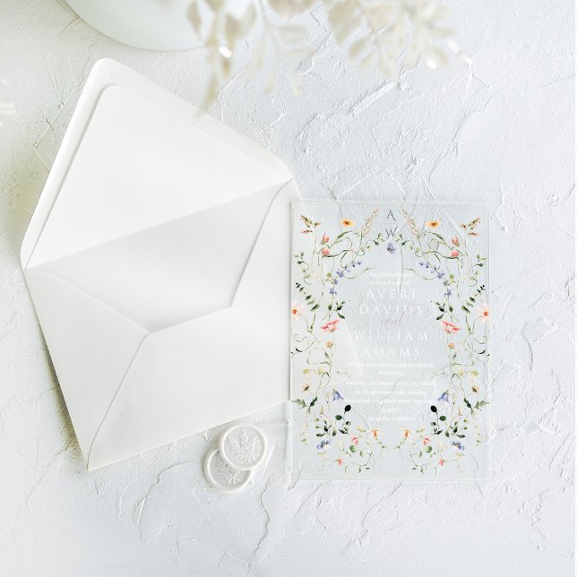 Invitaciones Acrílicas Meadow Wildflower Rustic Boho Boda (Subido por el creador)