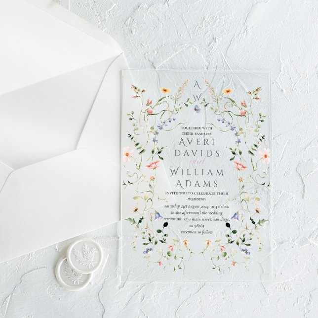 Invitaciones Acrílicas Meadow Wildflower Rustic Boho Boda (Subido por el creador)