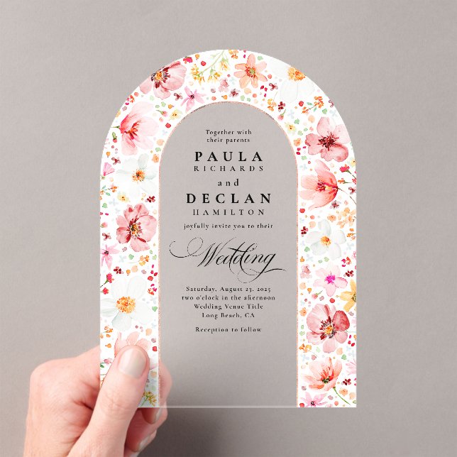 Invitaciones Acrílicas Meadow Wildflowers Elegant Boho Arch Wedding (Insitu (portátil))