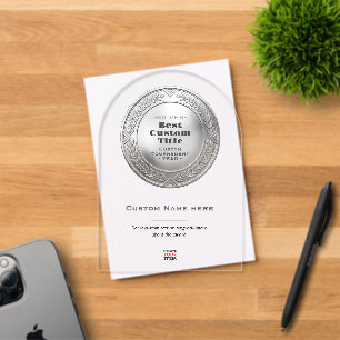 Invitaciones Acrílicas Medalla de plata realista 3D personalizable y edit